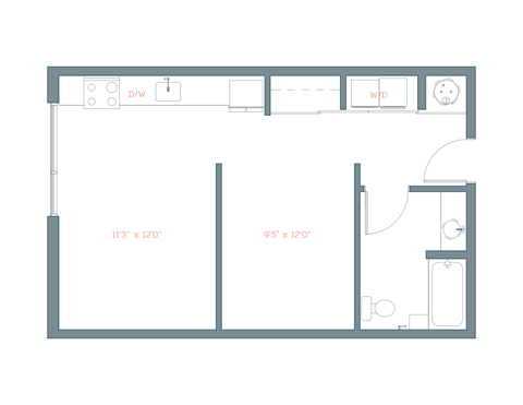 Floor plan for studio, 1 bath, 560 sqft